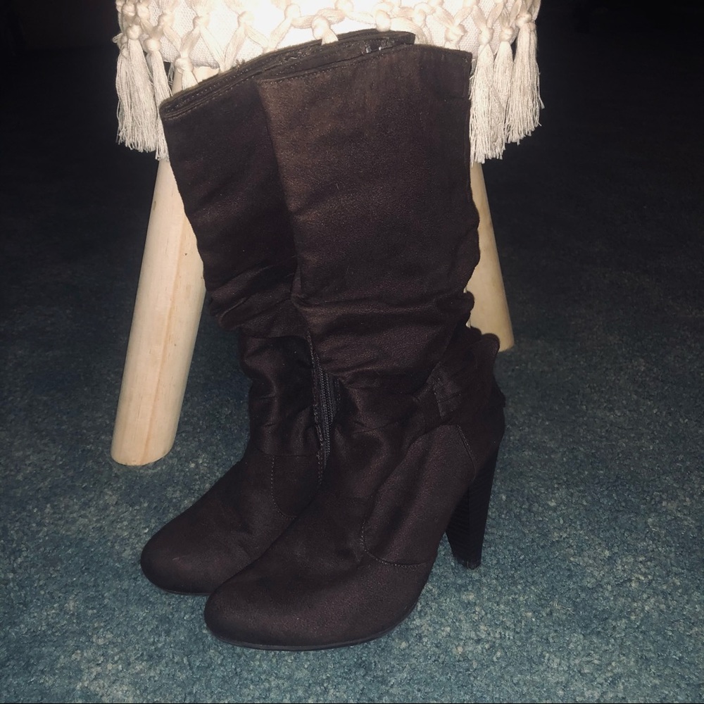 High Heel Mid Calf Zip Up Boots, Size: 6, Brown